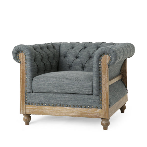 Chesterfield Tufted Fabric Club Chair with Nailhead Trim - NH646513