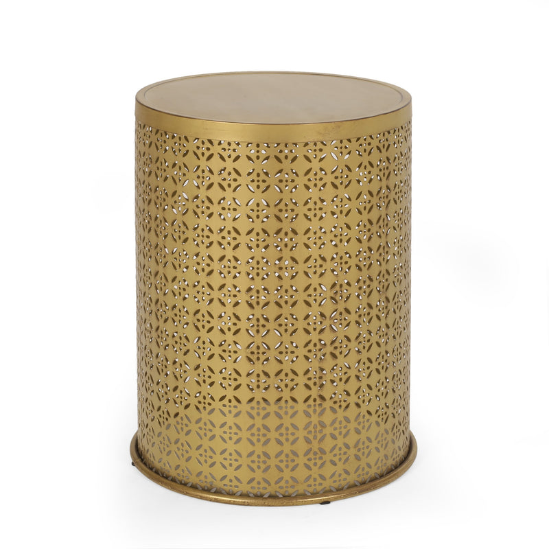 Boho Lace Cut Iron Side Table, Gold Brushed Brown - NH829413