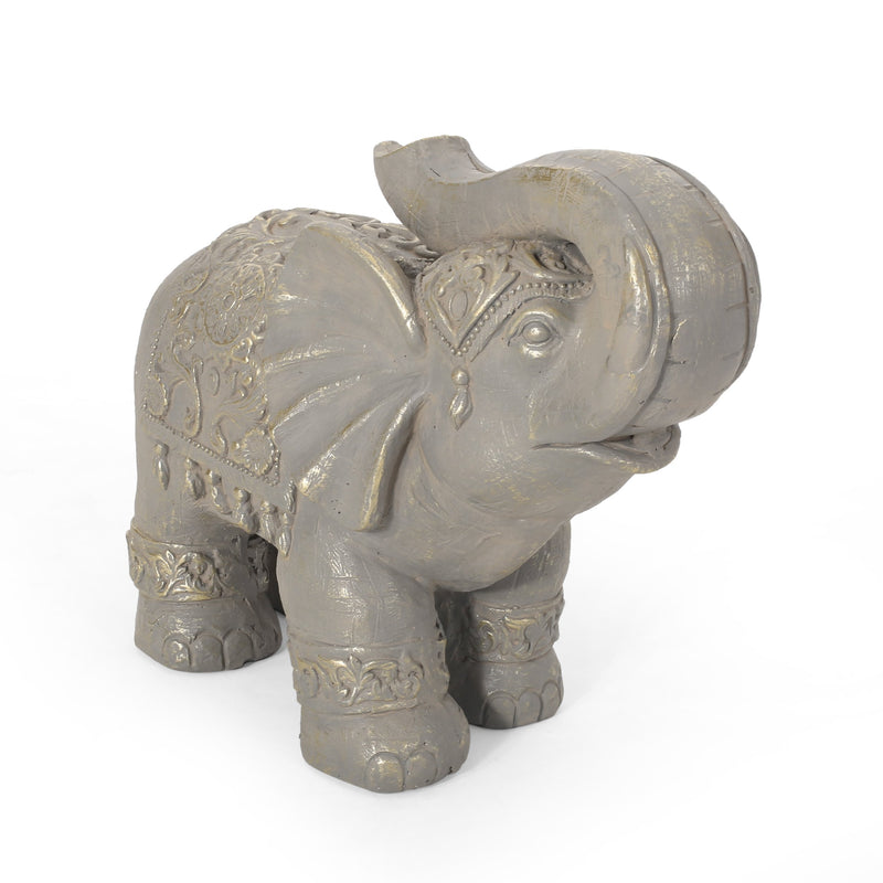 Outdoor Elephant Garden Statue, Gray and Gold - NH763413