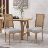 French Country Wood and Cane Upholstered Dining Chair, Set of 2 - NH784513