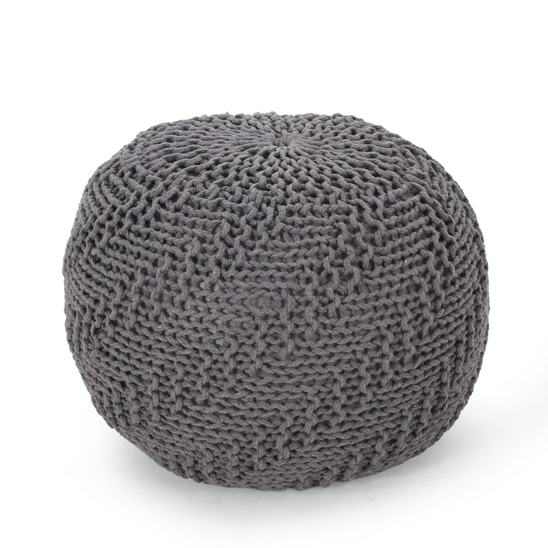 Modern Knitted Cotton Round Pouf - NH521413