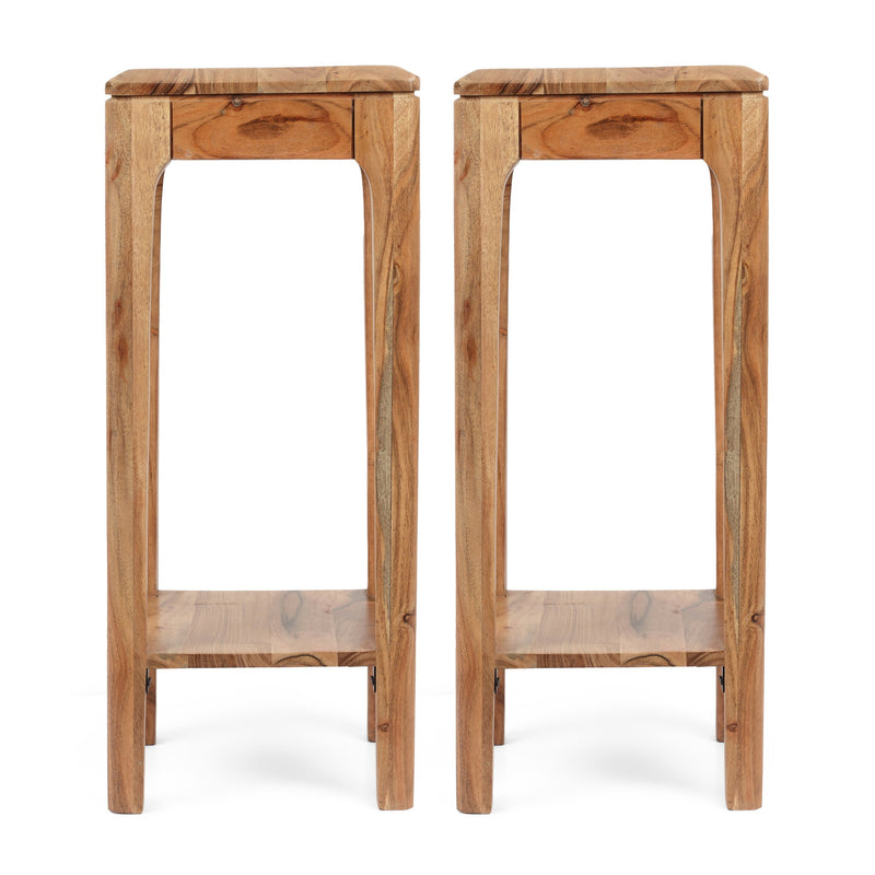 Handcrafted Mid-Century Modern Acacia Wood Plant Stand, Set of 2 - NH830413