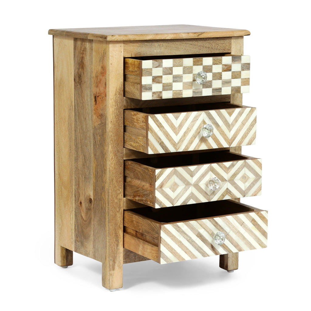 Handcrafted Boho 4 Drawer Mango Wood Nightstand NH807313 Noble