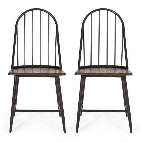 Farmhouse Spindle Back Dining Chairs, Set of 2, Dark Brown and Black - NH395413