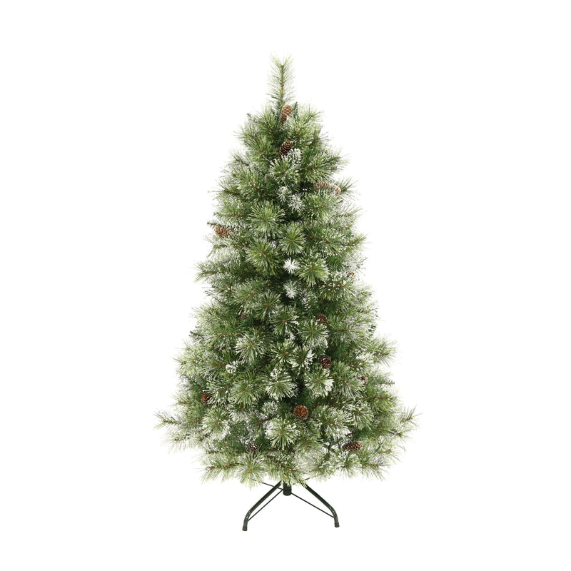 Cashmere Pine and Mixed Needles Pre-Lit Clear LED Hinged Artificial Christmas Tree with Snow and Glitter Branches and Frosted Pinecones - NH612513
