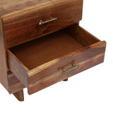 Handcrafted Boho Acacia Wood 3 Drawer Nightstand - NH589313