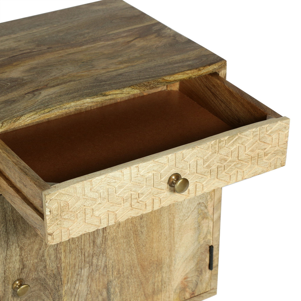 Boho Handcrafted Mango Wood Nightstand with Storage, Natural NH96541