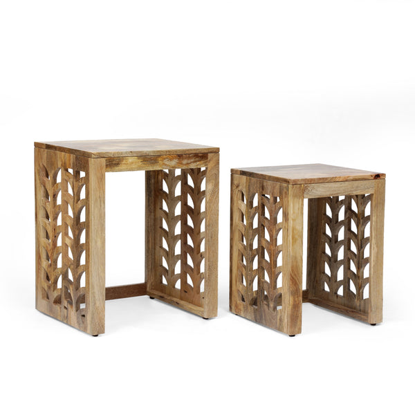 Handcrafted Boho Mango Wood Nesting Tables - NH416313