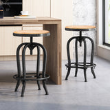Industrial Firwood Adjustable Height Swivel Barstools, Set of 2, Antique Natural and Pewter - NH325413