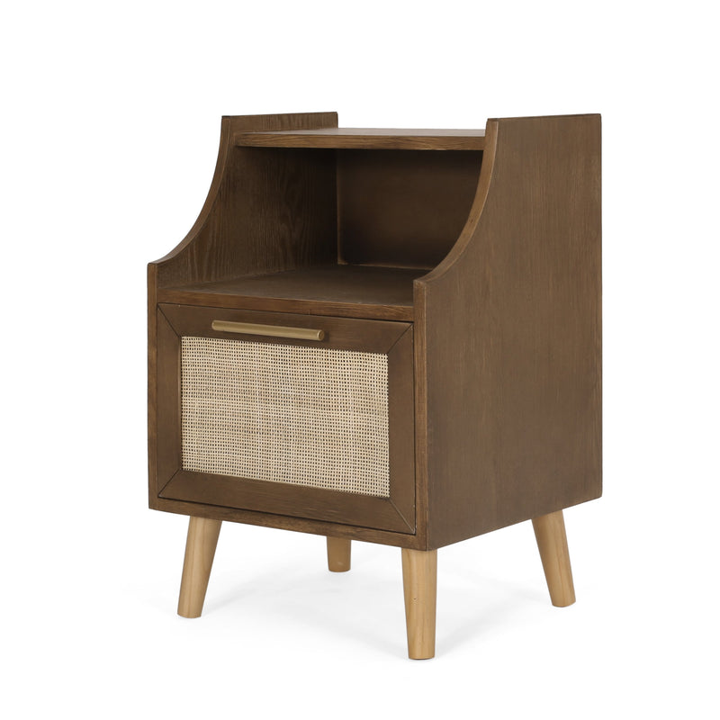 Contemporary End Table with Hutch, Walnut, Natural, and Antique Gold - NH392513