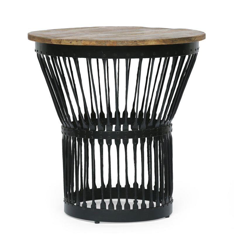 Modern Industrial Handcrafted Mango Wood Side Table, Natural and Black - NH377413