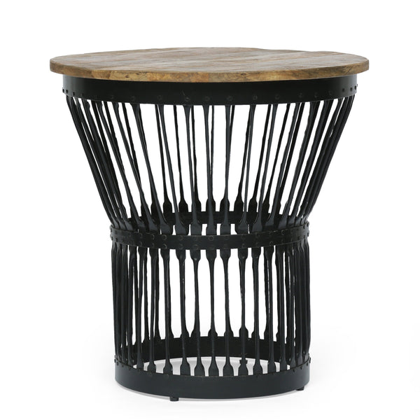 Modern Industrial Handcrafted Mango Wood Side Table, Natural and Black - NH377413