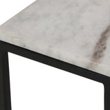 Modern Glam Handcrafted Marble Top C-Shaped Side Table, Natural White and Black - NH487413