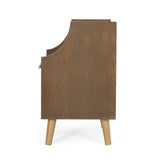 Contemporary End Table with Hutch, Walnut, Natural, and Antique Gold - NH392513