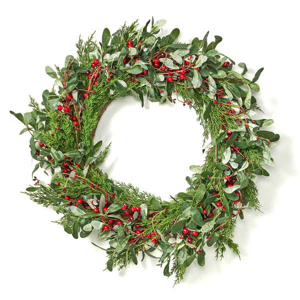 26" Artificial Olive Leaf Wreath with Red Berries - NH170413