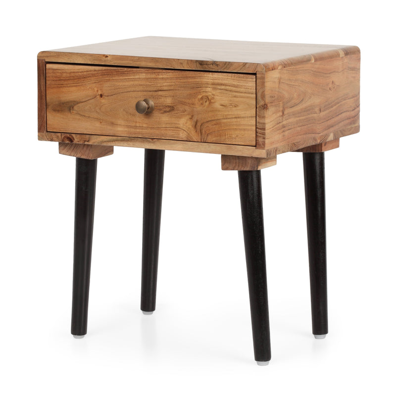 Handcrafted Mid-Century Modern Wooden Side Table with Drawer - NH660413