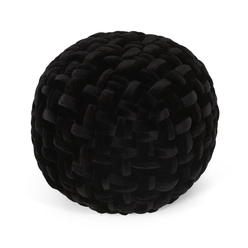 Modern Glam Handcrafted Cable Weave Velvet Round Pouf - NH714413