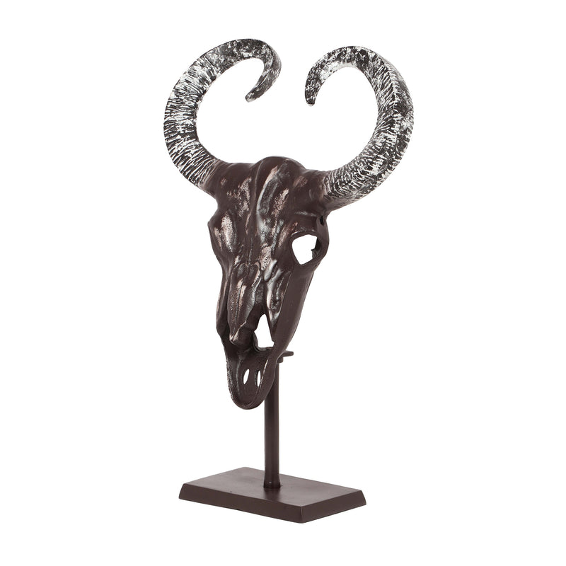 Handcrafted Aluminum Bull Skull Decor with Stand - NH680413