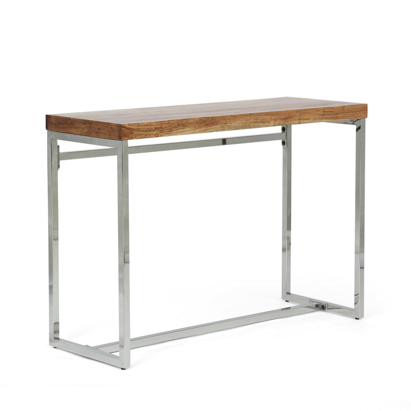 Rustic Glam Handcrafted Acacia Wood Desk, Natural and Silver - NH424413