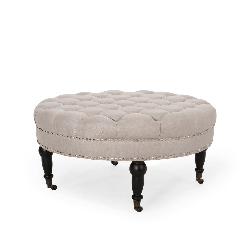 Contemporary Round Ottoman with Rolling Casters - NH558313