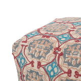 Handcrafted Boho Fabric Cube Pouf - NH438313