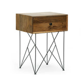 Modern Industrial Handcrafted Mango Wood Side Table, Natural and Black - NH224413