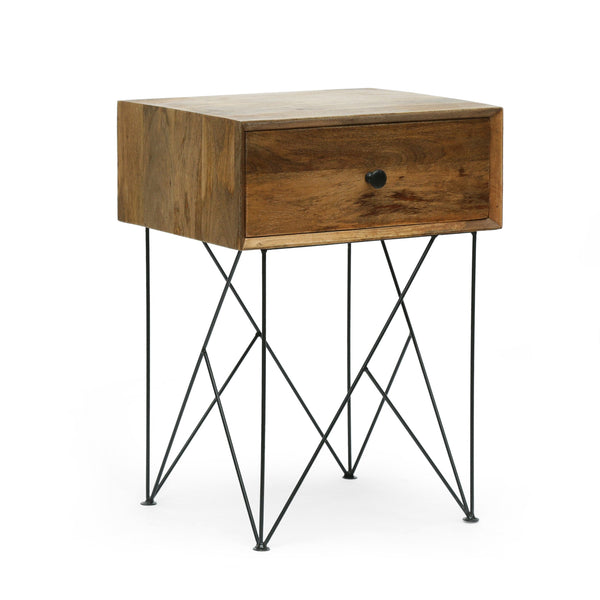 Modern Industrial Handcrafted Mango Wood Side Table, Natural and Black - NH224413