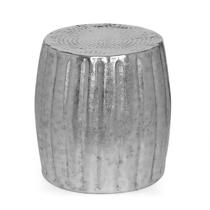 Modern Handcrafted Aluminum Pumpkin Side Table, Silver - NH929413