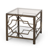 Modern Glam Mirrored End Table with Glass Top, Black Gold - NH333413