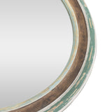 Boho Wood Round Mirror, Weathered Green and Red - NH003413