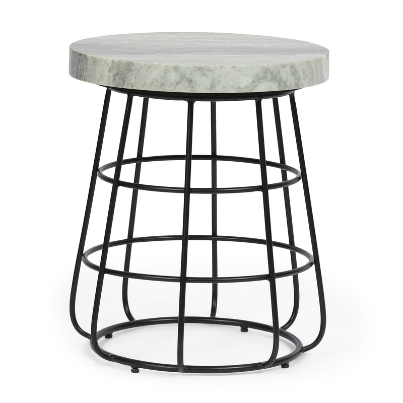Modern Handcrafted Marble Side Table, Sand and Black - NH036413