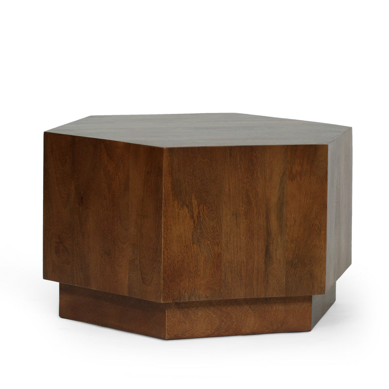 Contemporary Handcrafted Mango Wood Hexagonal Coffee Table, Honey Brown - NH958413