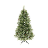 Cashmere Pine and Mixed Needles Pre-Lit Clear LED Hinged Artificial Christmas Tree with Snow and Glitter Branches and Frosted Pinecones - NH612513