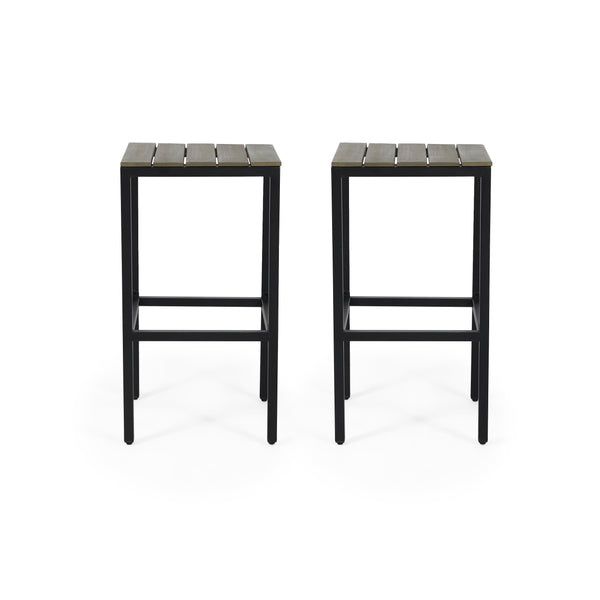 Outdoor Modern Industrial Acacia Wood Bar Stools (Set of 2) - NH202313