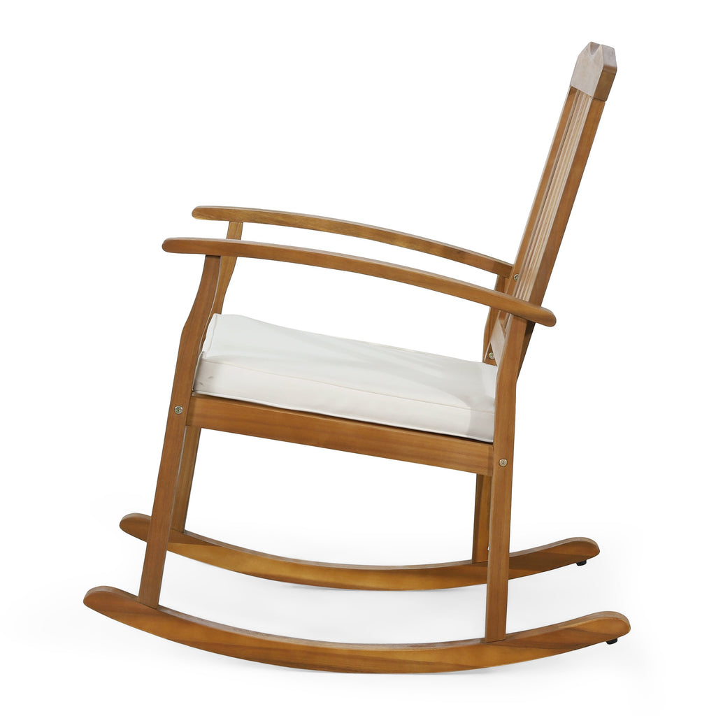 Outdoor Acacia Wood Rocking Chair with Cushion, Teak and Beige NH536 Noble House Furniture