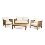 Outdoor Acacia Wood 4 Seater Chat Set with Cushions - NH279313