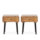 Handcrafted Mid-Century Modern Wooden Side Table with Drawer, Set of 2 - NH760413