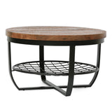 Modern Industrial Handcrafted Mango Wood Coffee Table with Shelf, Honey Brown and Black - NH967413
