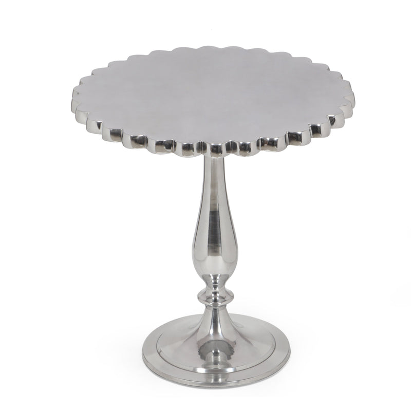 Modern Glam Handcrafted Aluminum Side Table, Silver - NH175413
