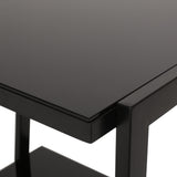 Modern Glass Top Side Table with Shelf, Black - NH326413
