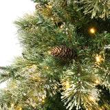 Cashmere Pine and Mixed Needles Pre-Lit Clear LED Hinged Artificial Christmas Tree with Snow and Glitter Branches and Frosted Pinecones - NH612513