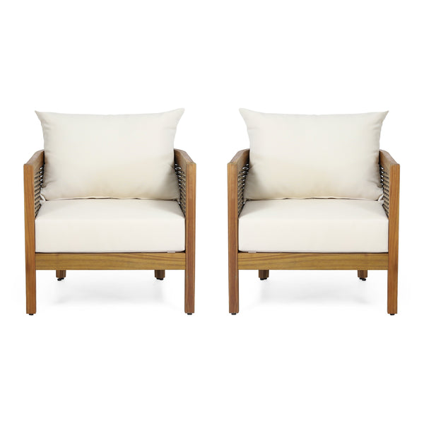 Outdoor Acacia Wood Club Chairs with Cushions, Set of 2 NH179313