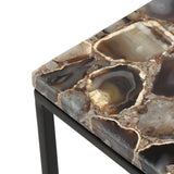 Boho Handcrafted Agate Marble Top Side Table, Natural Agate and Black - NH769413