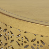 Boho Lace Cut Iron Coffee Table, Gold Brushed Brown - NH579413