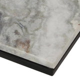 Modern Glam Handcrafted Marble Top C-Shaped Side Table, Natural White and Black - NH487413