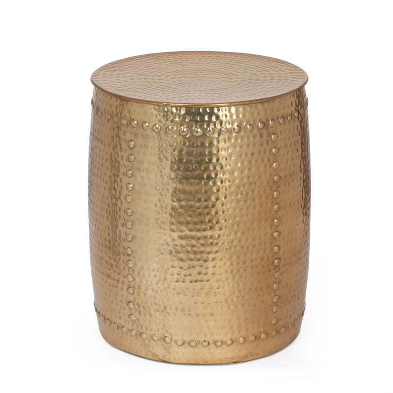Modern Handcrafted Aluminum Studded Side Table, Brass - NH120513